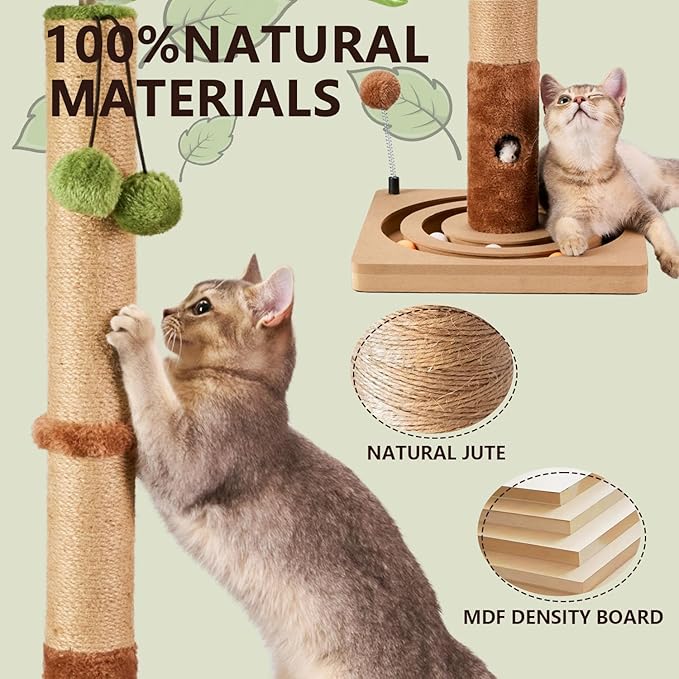 MECOOL Cat Scratching Post Sturdy and Premium Scratch Posts with Hanging Ball and Ball Track Toy Cute Cat Tree 30in for Indoor Kittens