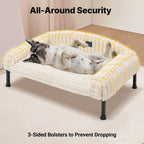 Veehoo Elevated Dog Bed with Bolster Cushion, Fluffy Plush Dog Couch Beds for Small Dogs, Cats, Washable Raised Pet Cot with Non-Slip Feet for Indoor or Patios Use, 30 x 20 Inches, White