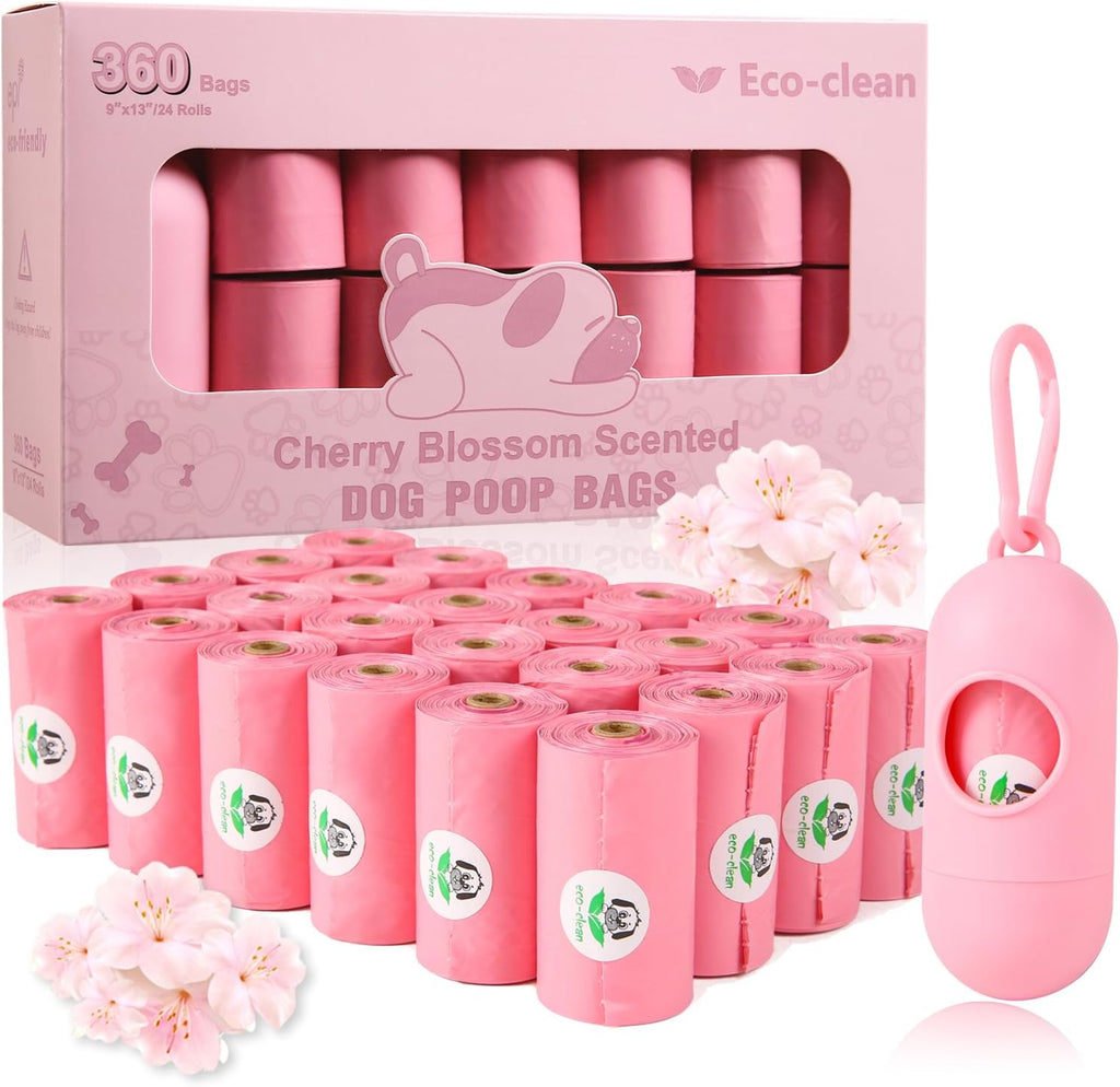 ECO-CLEAN 360 Count Dog Poop Bags with Dispenser, Leak-Proof, Cherry Blossom scented