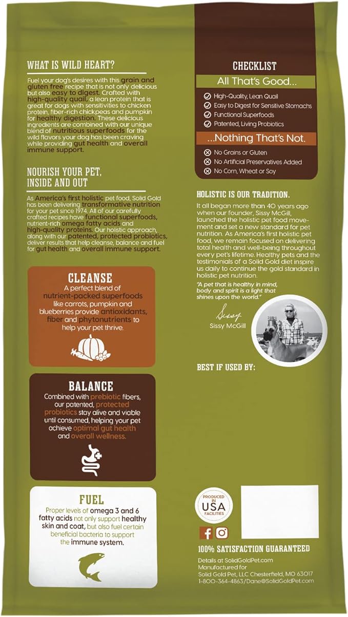Solid Gold Sensitive Stomach Dog Food for Adult & Senior Dogs - Grain Free Healthy Dog Food w/Real Quail, Pumpkin, Fiber & Probiotics for Gut Health & Digestion - Kibble for Sensitive Stomachs - 24LB