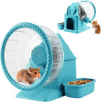 4 in 1 Silent Large Hamster Wheel Multifunctional Hamster Running Wheel Quite Running Spinner Wheel Accessories with Food Bowl Water Bottle for Hamsters Dwarf Gerbil (Blue)