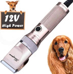 Dog Clippers for Grooming, 12V Pet Hair Clipper, Professional Heavy Duty Pet Grooming Clipper Corded Dog Trimmer for Thick Coats with Guard Combs Brush for Dogs Cats