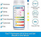 Aquarium Test Strips for Freshwater Fish: 7 in 1 Fish Tank Water Testing Kit for Aquarium Pond - Accurate Testing Nitrate Nitrite Hardness Free Chlorine pH Carbonate Total Alkalinity-100 Strips