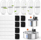 Cat Water Fountain Filter Replacement,18 Pcs(6 Carbon+ 6 Sponge+ 6 Cotton) for Pets Automatic Water Dispenser for Dogs, Compatible with 2.2L/3L/3.2L/3.5L/12L Stainless Steel Cat Fountains