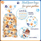 Blulu 100 Pieces Dog Treat Bags Puppy Party Favor Pet Paw Cone Cellophane Bags Candy Heat Sealable Dog Paw Gift with 100 Pieces Silver Twist Ties for Pet Cat Treat Party Favor (Blue and Orange)