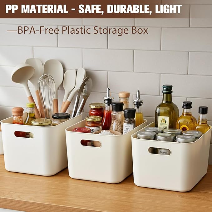 ANMINY 5PCS Plastic Storage Bins Containers with Lids, Large Storage Organization Bins Boxes, Lidded Plastic Storage Baskets for Closet Shelves Desktop, White Lids, 2M + 3S