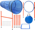 Dog Agility Training Equipment, Obstacle Agility Training Starter Kit for Doggie, Including Tunnel, 13 Weave Poles, Adjustable Hurdle, Jump Ring, Pause Box and Carrying Bag(Blue)