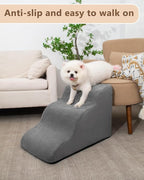 Dog Stairs for Small Dogs,3 Step Dog Ramp for Couch and Bed,Pet Stairs with Non-Slip Bottom for Old Cats,Indoor Pet Steps,Comfort,Durable,15.4" H,Grey