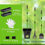 LANNEY Pooper Scooper - 38" Long Adjustable Metal Handle Dog Pooper Scooper Swivel Bin & Rake & Spade with 50 Bags Attachment, Portable Heavy Duty Dog Poop Scooper for Yard Dogs Large Medium Small
