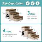 Dog Stairs with Storage, 3-Step Wider Sturdy Dog Steps for Small/Medium/Large Dogs and Older Cats, Doggie Ramp with Condo for Bed/Couch/Car Hold Up to 180 lbs (17.7" H, Brown)