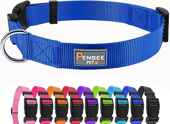 Blue Dog Collar Basic Adjustable Dog Collars for Puppy Small Medium Large Dogs Girls with Breathable Quick Release Nylon Pet Collar