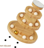 Wooden Cat Ball Track Toy 3-Layer Cat Ball Tower Toy with Suction Cup Cat Teaser Wand Set,Bamboo Cat Toys for Indoor Spinning Bell Balls Kitten Exercise Mental Physical,3pcs Replacement Feathers
