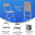 Flash Furniture Hercules Big and Tall Commercial Folding Chair - Extra Wide 650LB. Capacity - Durable Plastic - Gray, 4-Pack