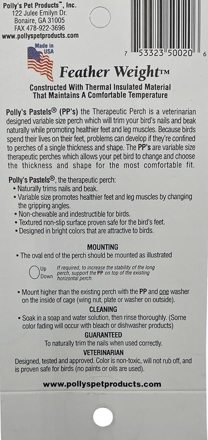 Polly's Pastels Nail Trimming & Beak Conditioning Safety Perch for Cockatiels, Cockatoos, Macaws, Parakeets, Budgies, Parrots and All Other Birds (Coral, Baby Medium-3/4 Dia. x 5" Long)