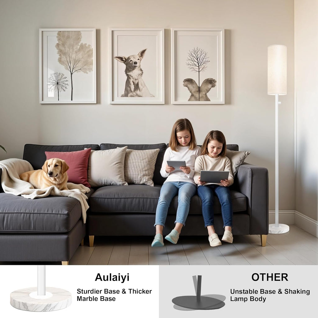 Floor Lamp for Living Room,Dimmable Floor Lamp with LED Bulb,Modern Standing Lamp with Marble Base,Tall Standing Lamps for Living Room,Bedroom,Office,Reading and Nursery(White)