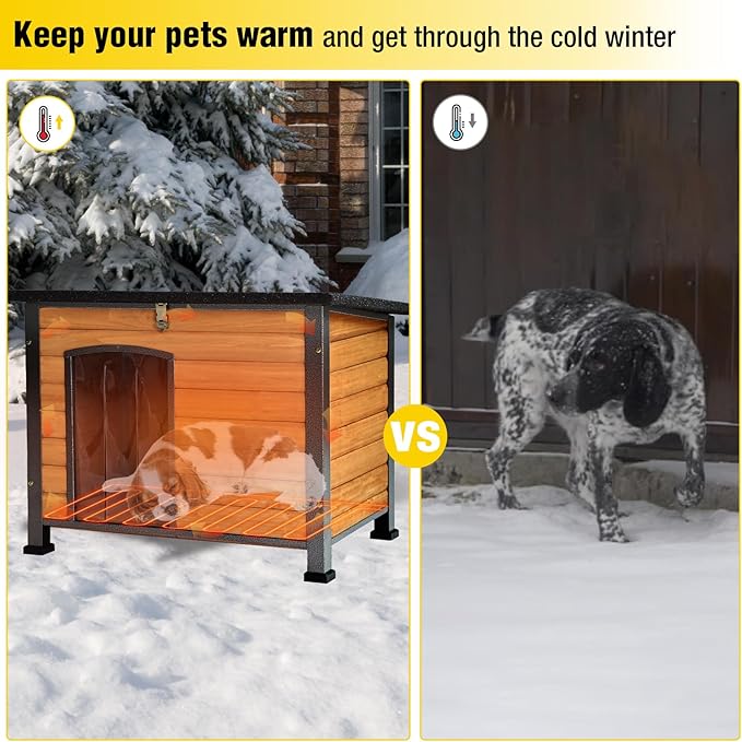 AIVITUVIN Outdoor Heated Dog House Anti Chewing Iron Frame Insulated Dog Kennel with Heating Pad Weatherproof Shelter （Brown,XL）