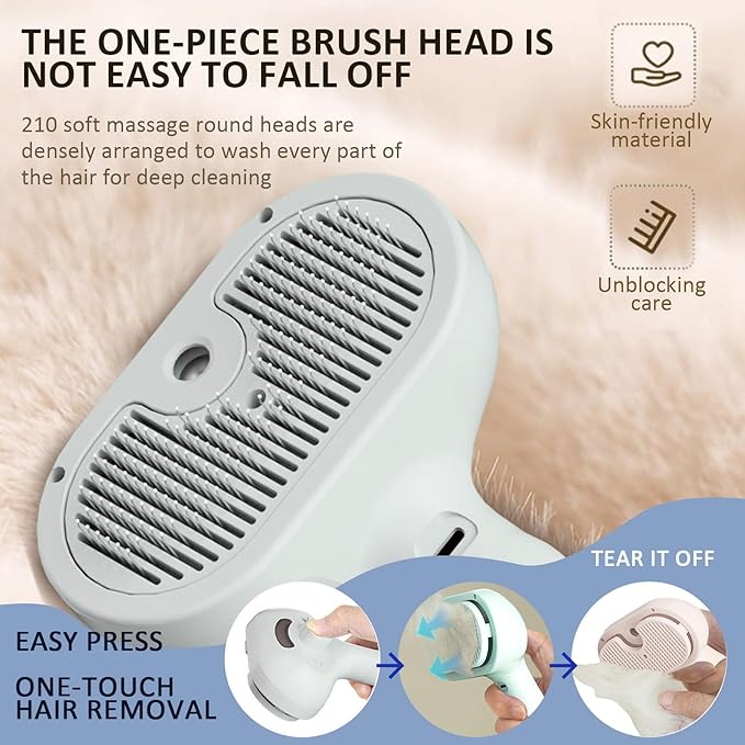 3 In 1 Self Cleaning Steamy Pet Brush, Pets Spray Hair Removal Comb - Anti-Static, Dog Grooming Tool with Steam & Self-Cleaning, Skin-Friendly Design + Bathing Solution