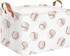 CLOCOR Rectangular Baseball Storage Basket,Collapsible Fabric Storage Container,Gift Basket(Baseball)