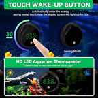 Removable Aquarium Water Thermometer Gauge with Touch Screen Digital Fish Tank Thermometer LED Display ±1℉/0.5℃, Fish Tank Accessories for Betta, Axolotl, Shrimp, Turtle, Reptile and Aquatic (Black)