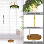 Arc Floor Lamps for Living Room Gold Floor Lamp with Remote Control,Dimmable Floor Lamp with Glass Lampshade,Vintage Mid Century Modern Standing Lamp Tall Flower Lamps for Bedroom Corner