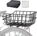 CXWXC Rear Bike Basket - Bicycle Rear Basket with Cargo Net and Waterproof Cover - Rear Mount Aluminium Bike Basket Large Capacity
