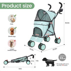 Umbrella Dog Stroller, Foldable Pet Stroller for Small Dogs Cats, 4 Wheels Pet Strolling Cart with Carrying Strap and Cup Holder, Breathable and Visible Mesh, Dog Poop Bags & Dispenser (Tealblue)