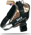 Personalized Dog Harness with Custom Name Patches, Adjustable Reflective No Choke Dog Vest with Handle for Small Sized Dog, Military Desert, S