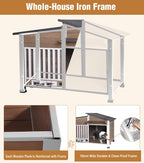 GUTINNEEN Dog House Outdoor with Anti-Chewing Metal Frame, Wooden Dog Kennel with 360° Rotating Feeding Bowl, Weatherproof Roof, for Indoor & Outdoor Use - Brown