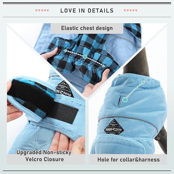 PAWZ Road Dog Winter Coat with 5 Layers Warm Material, Reversible Dog Clothes with 2 Sides, Dog Jacket Outdoor Water Repellent, (Blue Plaid 3XL)