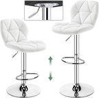 Yaheetech Bar Stools Set of 4, Adjustable PU Leather Swivel Barstools, Modern Counter Stools with Back and Footrest, Counter Height Barstools for Bar, Kitchen, Dining Room, White