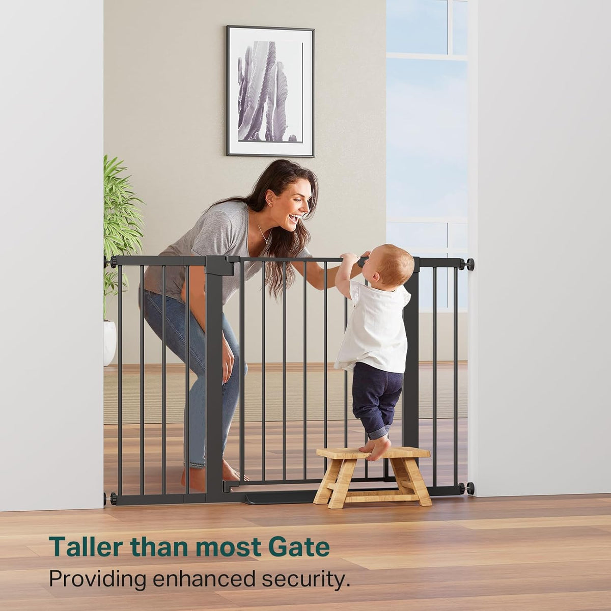 Cumbor 36" Extra Tall Baby Gate for Stairs, 29.7-48" Wide Dog Gates for Doorways, Auto Close Safety Gate for Babies and Pets, Easy Install, Pressure Mounted, Fits Doorways, Stairs, Entryways, Black