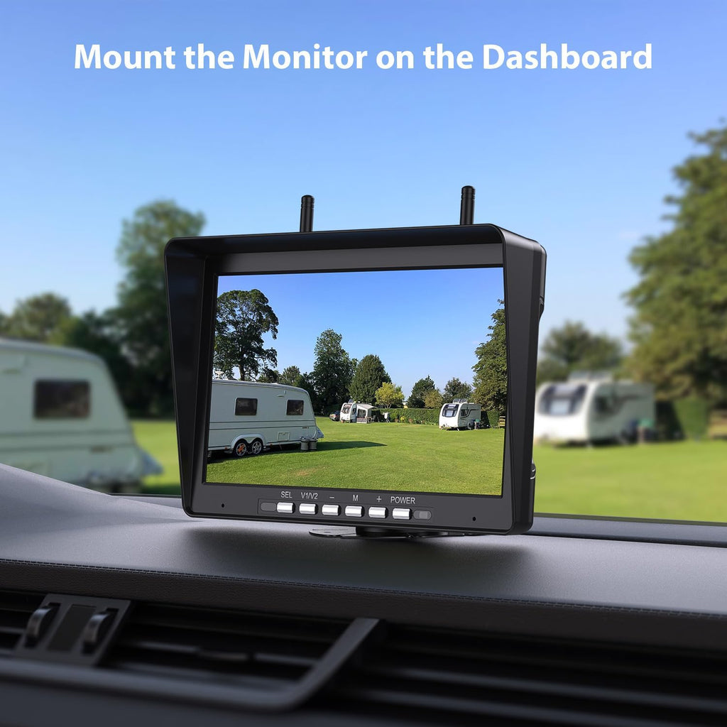 10.1" RV Backup Camera Wireless System Plug and Play, Pre-Wired for Furrion RV Trailer Camper Motorhome, HD 1080P Split-Screen DVR Monitor with 1 Rear View & 2 Side View Cameras, BY503