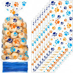 Blulu 100 Pieces Dog Treat Bags Puppy Party Favor Pet Paw Cone Cellophane Bags Candy Heat Sealable Dog Paw Gift with 100 Pieces Silver Twist Ties for Pet Cat Treat Party Favor (Blue and Orange)