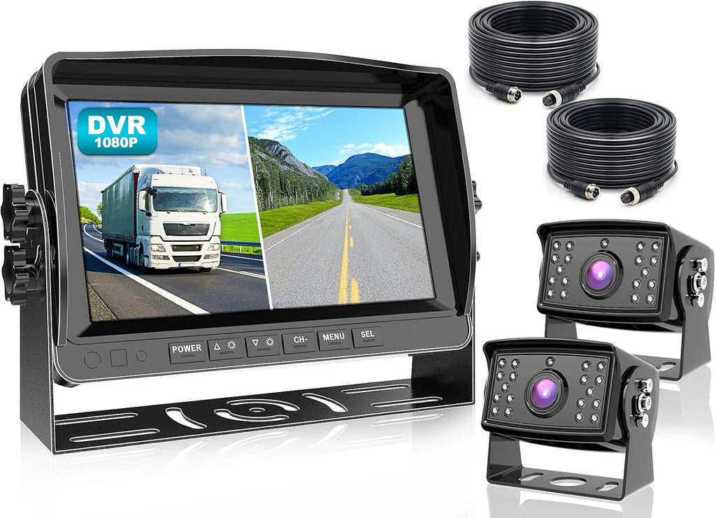 Fookoo ??HD 1080P 9" Wired Backup Camera System, 9-inch DVR Dual Split Screen Monitor, IP69 Waterproof Rear View Camera for Truck/Trailer/Box Truck/RV, Loop Record, Parking Lines (DY912)