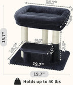 Heybly Cat Scratching Post, Small Cat Tree Tower with 3 Full Sisal Posts, Removable Plush Bed, Grooming Brush, Stable & Space-Saving Cat Furniture with Gentle Step for Indoor Cats, Smoky Gray HSP001SG