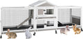 2-Tier Rabbit Hutch with Wheels, Indoor & Outdoor Small Animal Cage with Deep Pull-Out Tray, Anti-Chew Frame, Habitat for Bunny, Guinea Pig, Chinchilla (93" L x 19" W x 35" H)