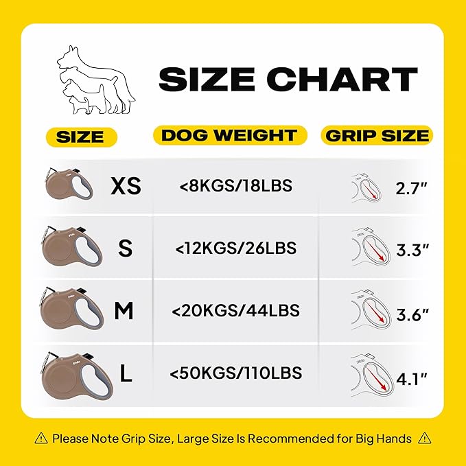 Fida Retractable Dog Leash X-Small Breed, 10 ft Durable Pet Walking Leash for Extra Small Dogs/Cats/Small Animals up to 18lbs, 360° Tangle Free, Coffee/Brown