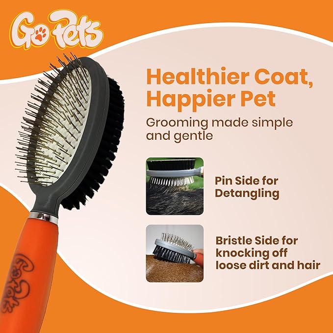 GoPets Double-Sided Pin & Bristle Brush, Dog & Cat Grooming Brush for Detangling, Shedding Control, Fur & Dirt Removal, Smooth & Efficient Pet Grooming for Healthy Coat, Comfortable Ergonomic Handle