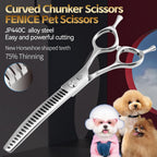 FENICE Professional Pet Grooming Scissors, JP440C Alloy Steel, Curved Chunker with Horseshoe Teeth, 75% Thinning (6.5")