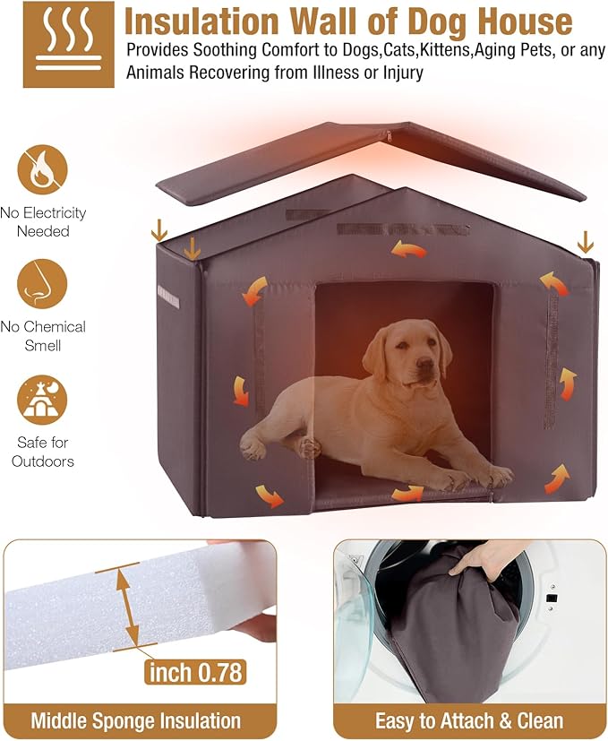 Extra Large Dog House Outdoor & Indoor, Insulated Liner Dog Kennel Weatherproof for Winter, 6 Sides All-Round Foam with Strong Metal Chew Proof Frame, for Small Medium Large Dogs