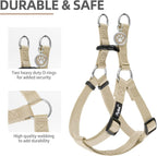 PUPTECK No Pull Dog Harness Soft Adjustable Basic Nylon Step in Puppy Vest Outdoor Walking with ID Tag and A-ir Tag Case, Cream, L
