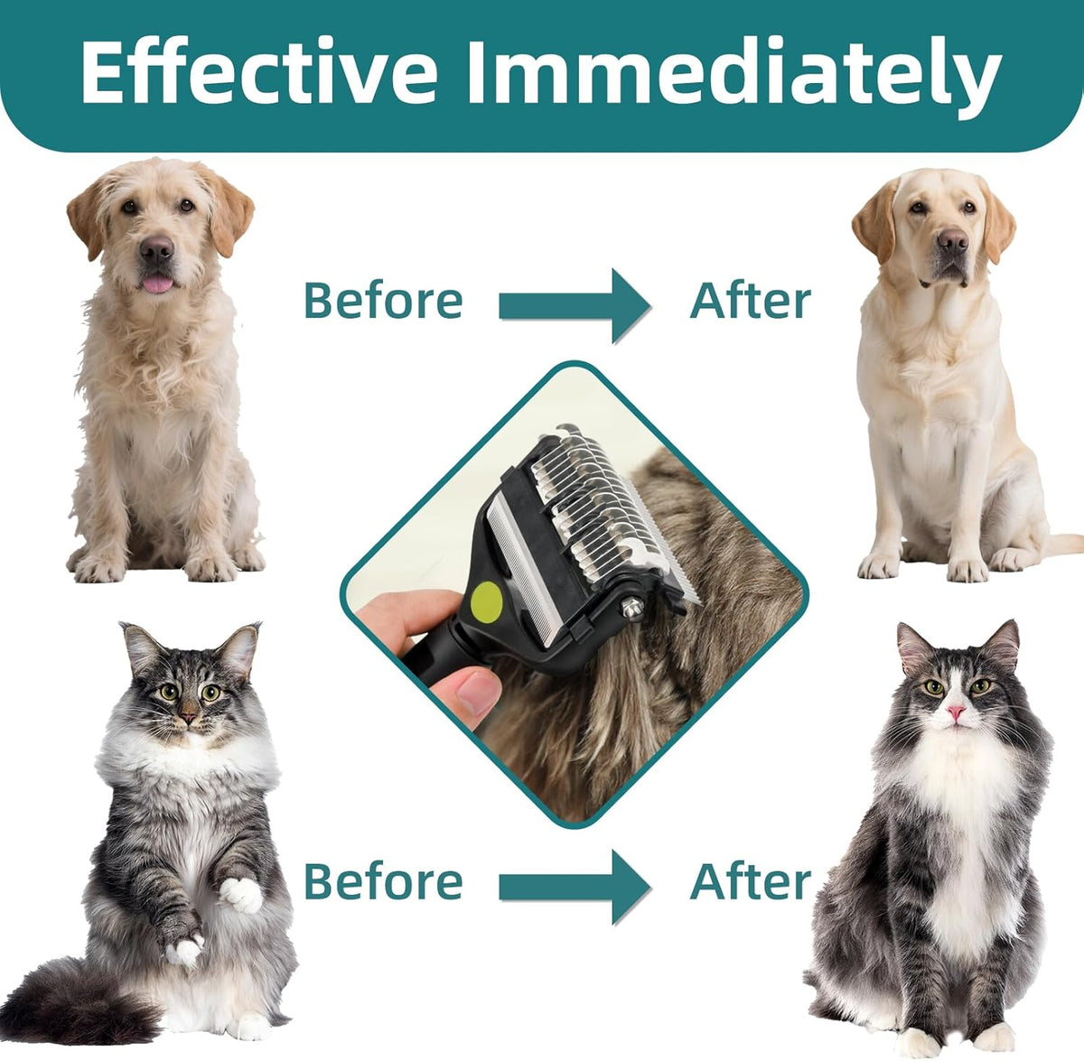 3-IN-1 Pet Grooming Tool - Undercoat Rake, Dematting Comb & Deshedding Brush for Cats & Dogs - Removes Mats, Tangles & Loose Fur, Reduces Shedding & Prevents Hair Mess (Green)
