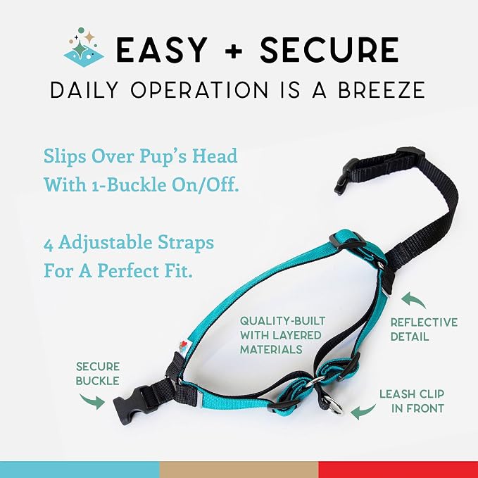 No Pull Dog Harness | Comfortable Dog Training Harnesses | Effective No Pull Harness Design | Ideal Dog Harness for Small Dog and Puppy | 4-Point Adjustable (XS-15~20 inch Girth, Turquoise)