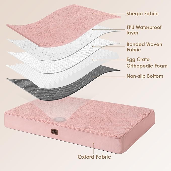EHEYCIGA Orthopedic XL Dog Beds for Extra Large Dogs with Removable Washable Cover for Crate, Pink, 41x27