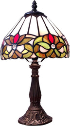 Tiffany Style Small Table Lamp Stained Glass Antique Bedside Nightstand Lamp Small Antique Side Desk Light 8X8X15 Inch for Bedroom Living Room Home Office,3-Color LED Bulb Include