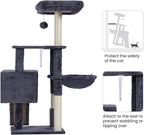 Heybly Cat Tree with Cat Self Groomer Brush, Cat Tower Condo for Indoor Cats with Padded Plush Perch, Cat House with Basket Scratching Board Post, Smoky Gray HCT005SG