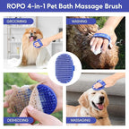 Dog bath brush, ROPO rubber massage dog shampoo brush, used for pet grooming, removing shedding fur, combing tangles and dead fur, suitable for pet dogs and cats (blue)