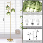 Vintage Floor Lamps for Living Room Bedroom-3 Light Gold Floor Lamp with Glass Lampshape, Flower Green Tall Lamp Mid Century Modern Standing Lamp Tree Floor Lamp for Bedroom Living Room Corner