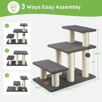 Pawque Dog Stairs & Cat Scratching Post Pet Steps for High Beds Couch, High-Strength Boards Holds up to 150 lbs for Indoor Small Cats Kittens Dogs Climbing Playing, 3 Combination Options, 3 Steps-Grey