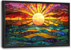 Quorin Boho Sun Large Wall Art Colorful Pictures Abstract Geometric Sun Sunset Sea Wall Decor Modern Canvas Print Painting Artwork for Dining Room Living Room Bedroom 36L x 24W